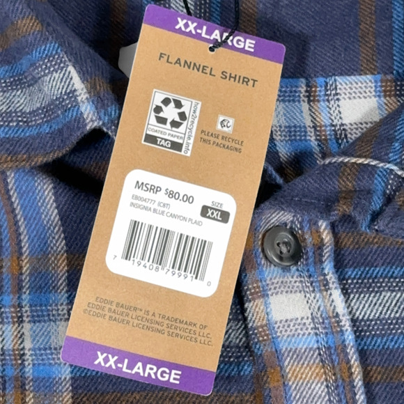 Eddie Bauer Shirt Adult 2XL Blue Plaid Flannel Cotton Outdoor Canyon Workwear - Picture 6 of 11